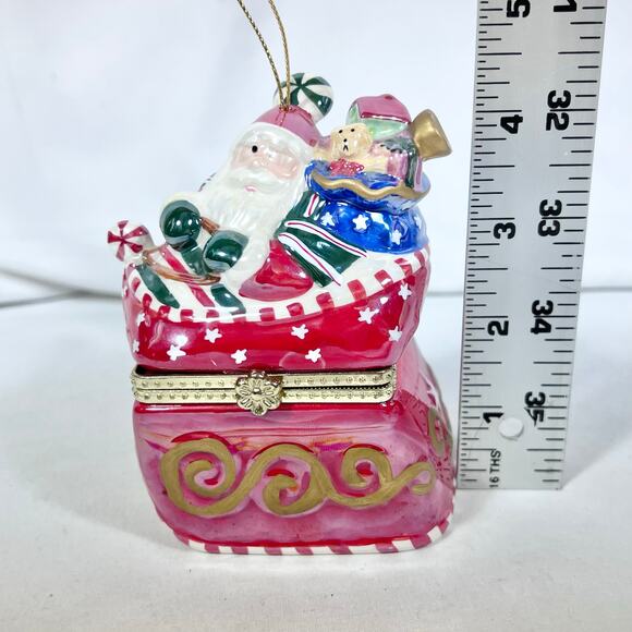 Vintage Mr. Christmas Musical Box Ornament Santa Sleigh Porcelain Hand-Painted - Picture 10 of 10